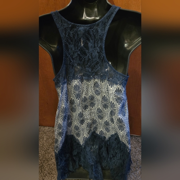 HOST POCK!🎉Free People BEAUTIFUL sapphire lace sheer racerback camisole szXS/TP - Picture 7 of 8